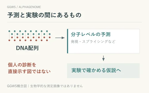 DNA配列から分子レベルの予測を得て、実験で確認する仮説につなげる流れ。